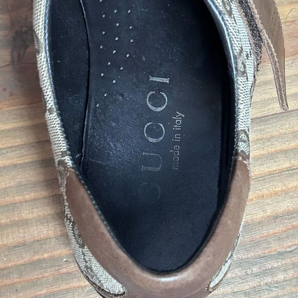 GUCCI Sneakers Shoes Men's 8.5 GG Guccissima Leather Low Top CANVA Made in Italy - Picture 10 of 11